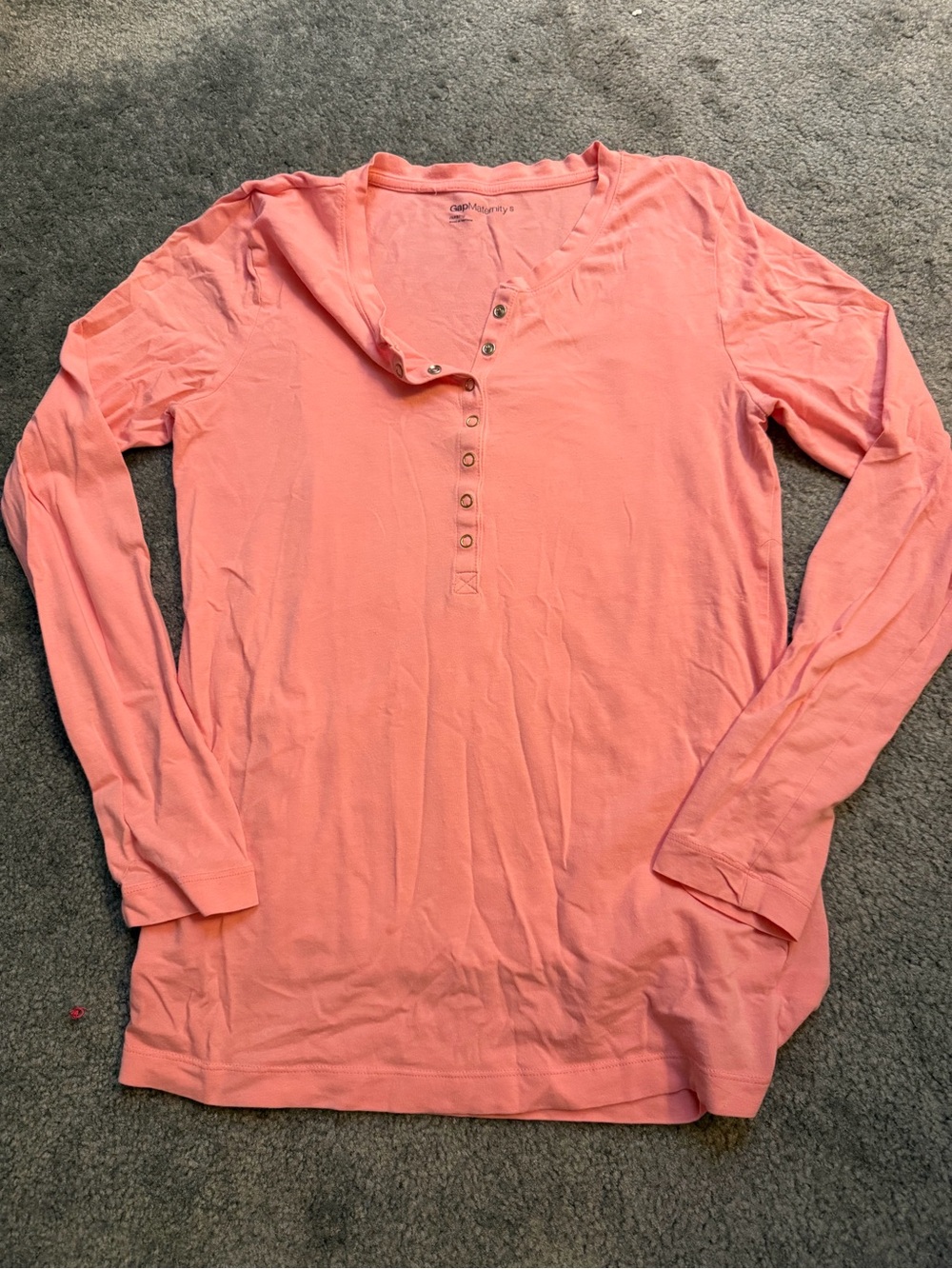 Gap Maternity Long-Sleeve Henley Top in Coral Pink with Snap Placket